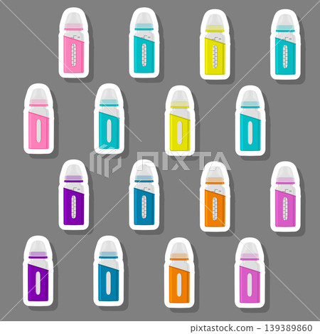 Illustration on theme big colored kit baby milk in bottle with rubber pacifier 139389860