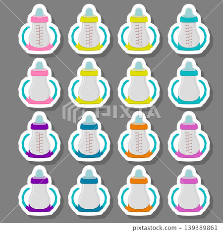 Illustration on theme big colored kit baby milk in bottle with rubber pacifier 139389861