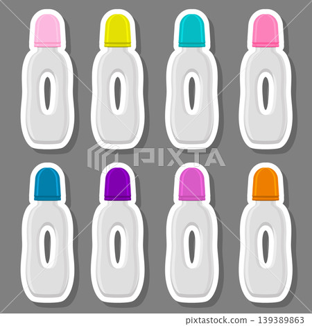 Illustration on theme big colored kit baby milk in bottle with rubber pacifier Illustration on theme big colored kit baby milk in bottle with rubber pacifier 139389863