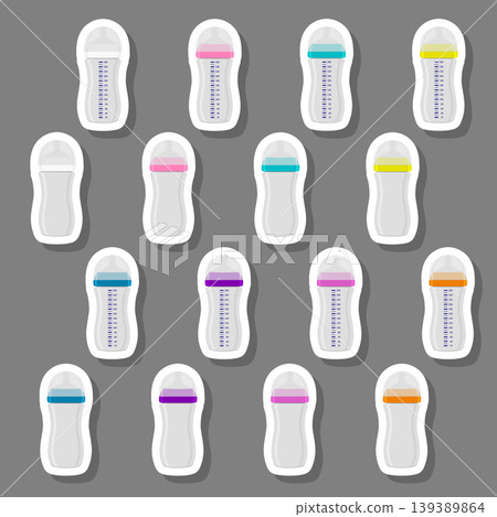 Illustration on theme big colored kit baby milk in bottle with rubber pacifier 139389864
