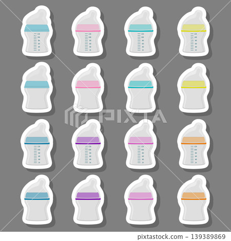 Illustration on theme big colored kit baby milk in bottle with rubber pacifier 139389869