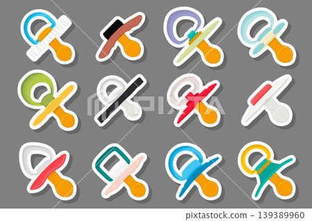 Illustration on theme big colored set baby pacifiers Illustration on theme big colored set baby pacifiers 139389960