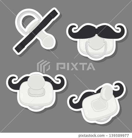 Illustration on theme big colored set baby pacifiers, dummy with rubber nipple Illustration on theme big colored set baby pacifiers, dummy with rubber nipple 139389977