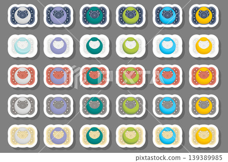 Illustration on theme big colored set baby pacifiers Illustration on theme big colored set baby pacifiers 139389985