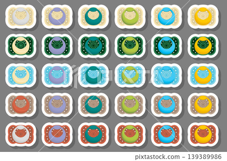 Illustration on theme big colored set baby pacifiers Illustration on theme big colored set baby pacifiers 139389986