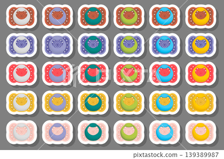 Illustration on theme big colored set baby pacifiers Illustration on theme big colored set baby pacifiers 139389987