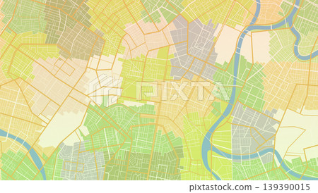 Colored city map plan with urban zoning districts and river layout. Vector illustration. Colored city map plan with urban zoning districts and river layout. Vector illustration. 139390015