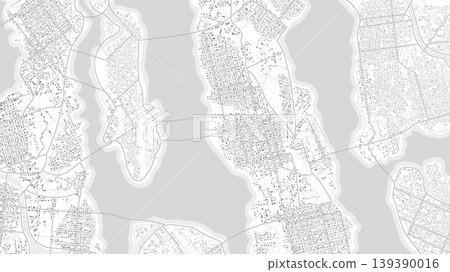 Generic city map with signs of streets, roads, river and house. Abstract navigation plan of urban area. Simple scheme of city with poi. Gray flat, editable illustration. Generic city map with signs of streets, roads, river and house. Abstract navigation plan of urban area. Simple scheme of city with poi. Gray flat, editable illustration. 139390016