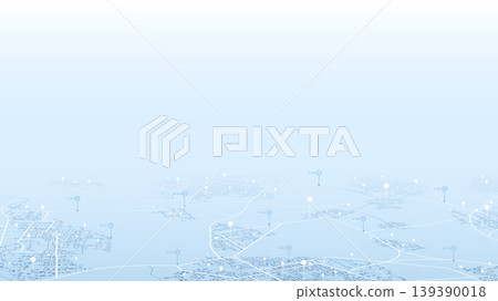 Light blue isometric city network with data points. Smart urban infrastructure background. Vector illustration. 139390018