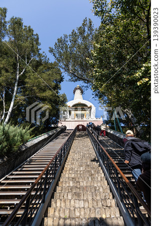 Stairs leading to the whte dagoba or pagoda in Beihai Park, a public park in Beijing, China. Stairs leading to the whte dagoba or pagoda in Beihai Park, a public park in Beijing, China. 139390023