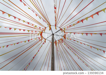 Colorful maypole celebration ribbons a festival Colorful maypole celebration ribbons a festival 139390134