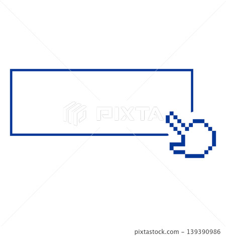 Blue pixelated hand cursor with a pointing finger and a rectangular outline frame. Blue pixelated hand cursor with a pointing finger and a rectangular outline frame. 139390986