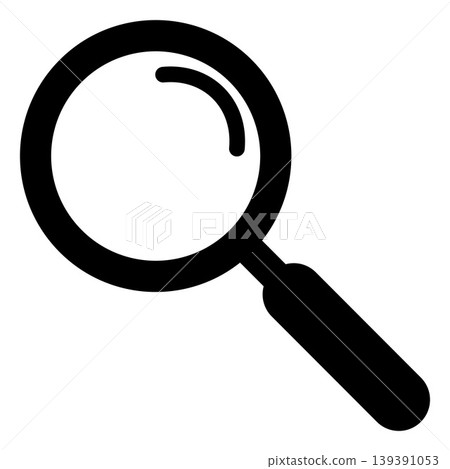 A black magnifying glass icon, a tool for searching, analyzing, and zooming. A black magnifying glass icon, a tool for searching, analyzing, and zooming. 139391053