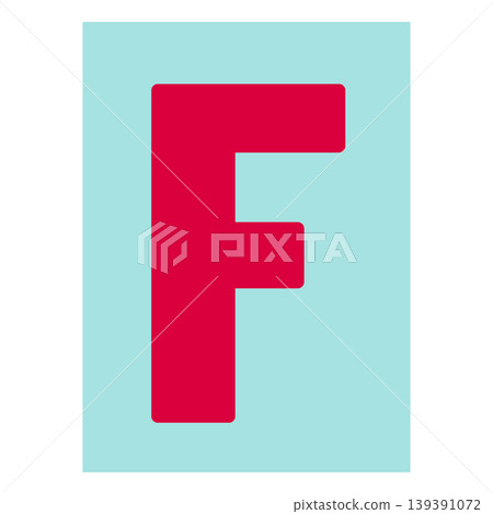 Uppercase F letter of English alphabet, vector bright festive red typeface in mint color frame, kids happy font Uppercase F letter of English alphabet, vector bright festive red typeface in mint color frame, kids happy font 139391072