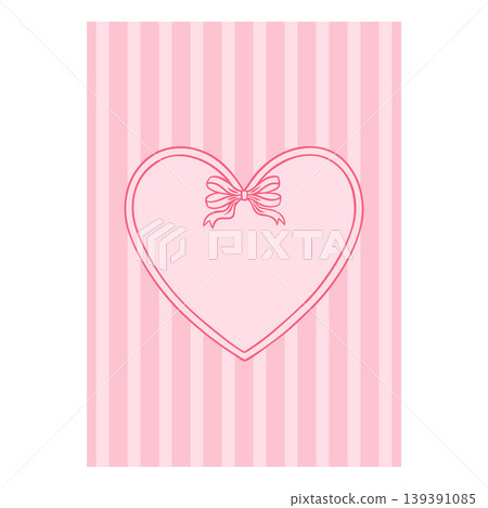 A heart made of delicate ribbon with a bow on top on a pink striped background. A heart made of delicate ribbon with a bow on top on a pink striped background. 139391085