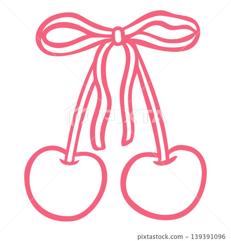 Cherry berries on stem decorated with bow ribbon pink line art vector icon, doodle ripe fruits girly design element Cherry berries on stem decorated with bow ribbon pink line art vector icon, doodle ripe fruits girly design element 139391096