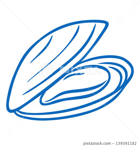 Mussel in shell blue line art vector icon, mussel clam seafood, ocean animal for cooking, Mediterranean dish menu Mussel in shell blue line art vector icon, mussel clam seafood, ocean animal for cooking, Mediterranean dish menu 139391182
