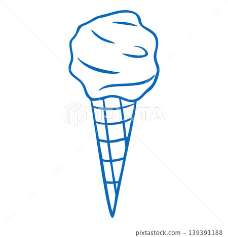 Ice cream in wafer cone blue line art vector icon, doodle gelato, sundae in crispy waffle frozen dessert isolated Ice cream in wafer cone blue line art vector icon, doodle gelato, sundae in crispy waffle frozen dessert isolated 139391188