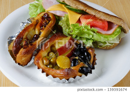 Ham sandwich and sweet bread Ham sandwich and sweet bread 139391674