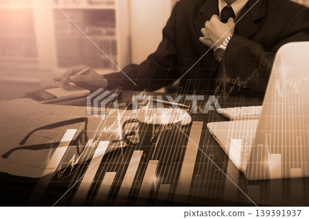 Stock market or forex trading graph and candlestick chart suitable for financial investment concept. Economy trends background for business idea and all art work design. Abstract finance background. 139391937