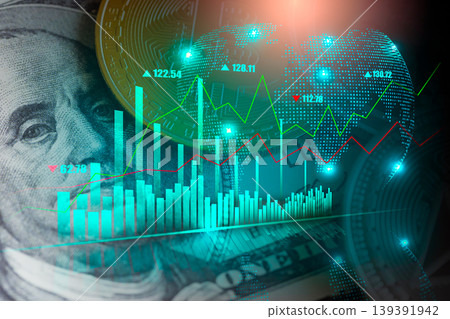 Stock market or forex trading graph and candlestick chart suitable for financial investment concept. Economy trends background for business idea and all art work design. Abstract finance background. Stock market or forex trading graph and candlestick chart suitable for financial investment concept. Economy trends background for business idea and all art work design. Abstract finance background. 139391942