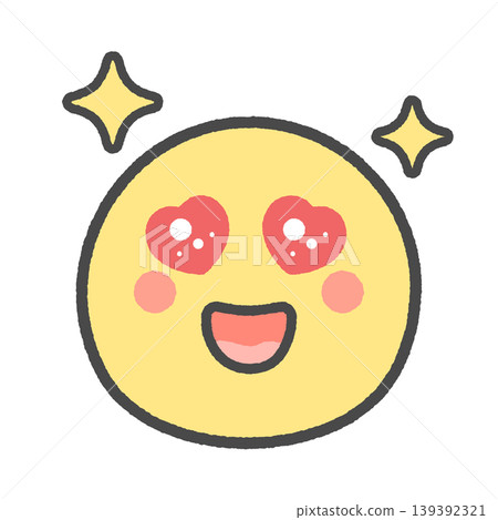 Cute hand-drawn emoji icon with teary, heart-shaped eyes - A sparkling smile for a thrilling fan/idol activity image. Cute hand-drawn emoji icon with teary, heart-shaped eyes - A sparkling smile for a thrilling fan/idol activity image. 139392321