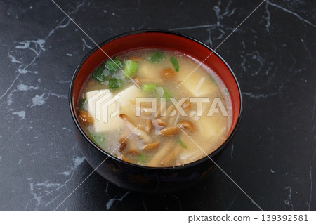 Nameko mushroom and tofu miso soup Nameko mushroom and tofu miso soup 139392581