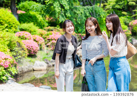 Young woman enjoying sightseeing with friends Young woman enjoying sightseeing with friends 139392876