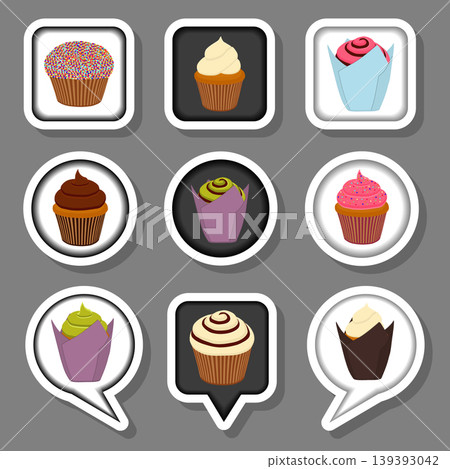 Vector icons illustration logo from set symbols for sweet cupcake Vector icons illustration logo from set symbols for sweet cupcake 139393042