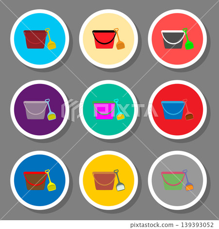 Vector icon illustration logo for set symbols bucket and spade for sand 139393052