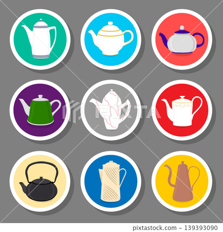 Vector illustration for set of colored ceramic teapot Vector illustration for set of colored ceramic teapot 139393090