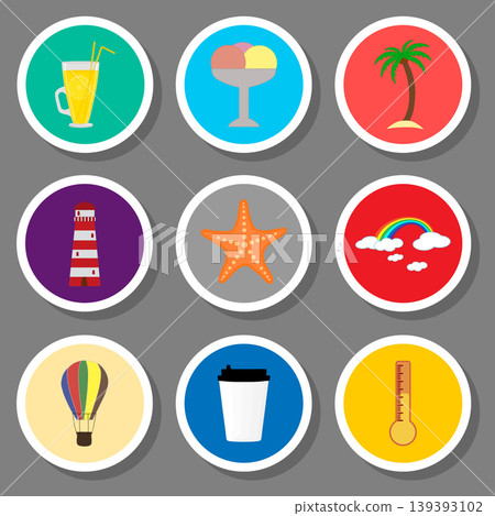Vector icon illustration logo for set symbols on flat colored buttons 139393102