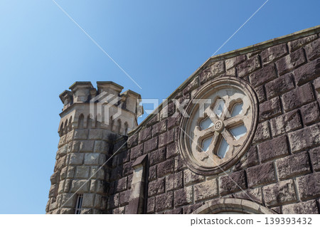 A detailed view of the upper part of the former main gate of Kagoshima Prison, a registered tangible cultural property (Kagoshima City). A detailed view of the upper part of the former main gate of Kagoshima Prison, a registered tangible cultural property (Kagoshima City). 139393432