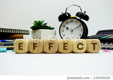 EFFECT alphabet letters with alarm clock and calculator on white background EFFECT alphabet letters with alarm clock and calculator on white background 139394030