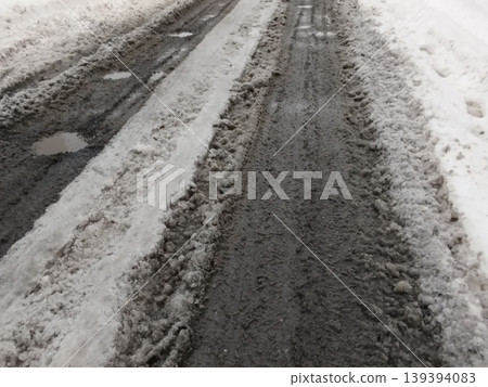 Slush ice, slurry mixture of small ice crystals, snow and liquid water. Slush forms when ice or snow melts during mixed precipitation with dirt and pollutants, resulting in gray or muddy brown color. Slush ice, slurry mixture of small ice crystals, snow and liquid water. Slush forms when ice or snow melts during mixed precipitation with dirt and pollutants, resulting in gray or muddy brown color. 139394083