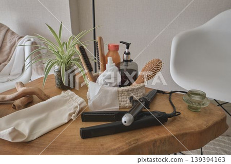 Wellness and beauty routine with hair styling tools Wellness and beauty routine with hair styling tools 139394163