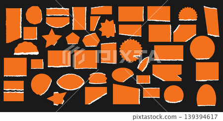 Ripped paper stickers and labels set. Torn scrapbook elements, vector memo notes, and blank cutout shapes Ripped paper stickers and labels set. Torn scrapbook elements, vector memo notes, and blank cutout shapes 139394617