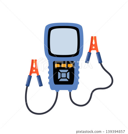 Car battery testing electrical equipment. Automotive accumulator charge testing. Vehicle engine power checking electronic device. Vector. 139394857
