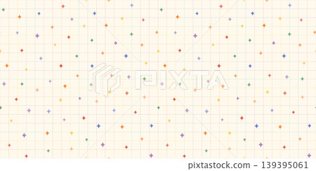 Rainbow grid paper with sparkles seamless vector pattern, Cute colorful pastel confetti on cream color checker background for journaling, back to school and pride designs Rainbow grid paper with sparkles seamless vector pattern, Cute colorful pastel confetti on cream color checker background for journaling, back to school and pride designs 139395061