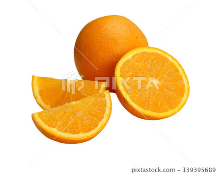 Whole orange with sliced half and wedges Whole orange with sliced half and wedges 139395689