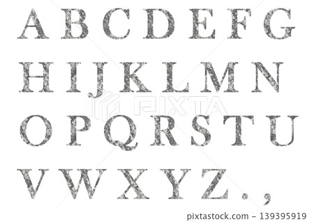 Six uppercase letters of the alphabet with a silver foil texture. Six uppercase letters of the alphabet with a silver foil texture. 139395919