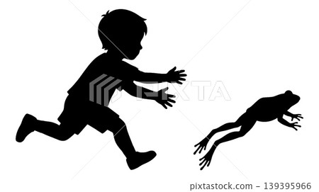 Silhouette of a boy chasing a frog 139395966