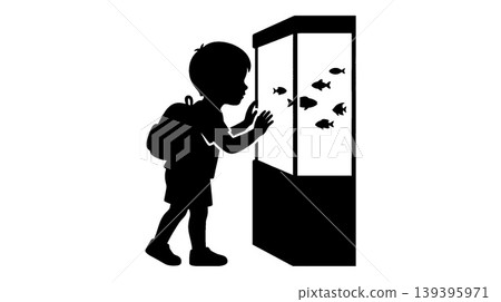 Silhouette of a boy looking at a fish tank 139395971
