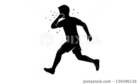 Silhouette of a running man coughing 139396136