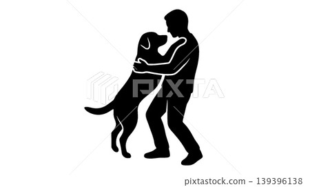 男人抱著狗狗的剪影 139396138