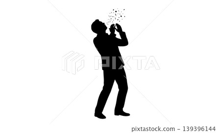 一個男人吐出抽象粒子的剪影 一個男人吐出抽象粒子的剪影 139396144