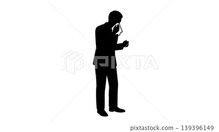 男人擦鼻子的剪影插圖 139396149