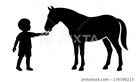 Silhouette of a child and a horse Silhouette of a child and a horse 139396213