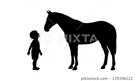 孩子和馬的剪影 孩子和馬的剪影 139396222
