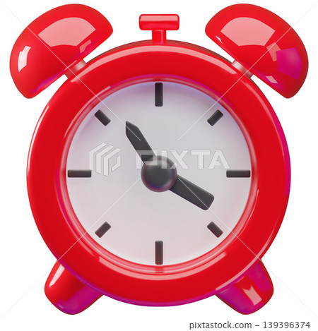 3D icon of a retro red alarm clock with a white dial. 3D icon of a retro red alarm clock with a white dial. 139396374